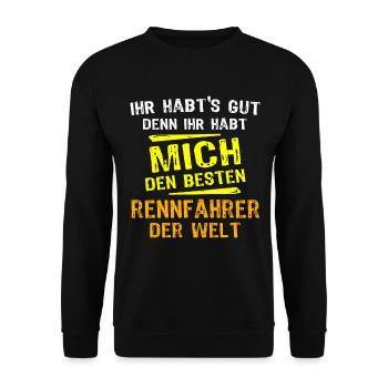 rRennfahrer Geschenk - Unisex Pullover - Schwarz - Vorne - Alina (178cm) & Michal (187cm)
