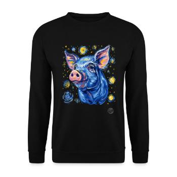 Nacht voller Sterne Schwein - Unisex Pullover - Schwarz - Vorne - Alina (178cm) & Michal (187cm)