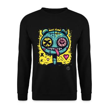 Supercoole Graffiti Monster Kreatur mit Herzen - Unisex Pullover - Schwarz - Vorne - Alina (178cm) & Michal (187cm)