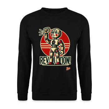Retro-Roboter-Revolution - Unisex Pullover - Schwarz - Vorne - Alina (178cm) & Michal (187cm)