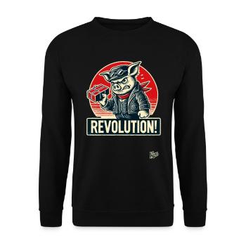 Retro Worker Pig Funny Revolution - Unisex Sweatshirt - black - Front - Alina (178cm) & Michal (187cm)