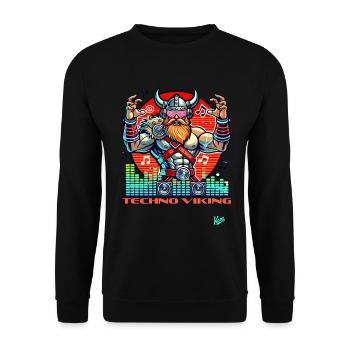 Techno-Musik Wikinger - Unisex Pullover - Schwarz - Vorne - Alina (178cm) & Michal (187cm)