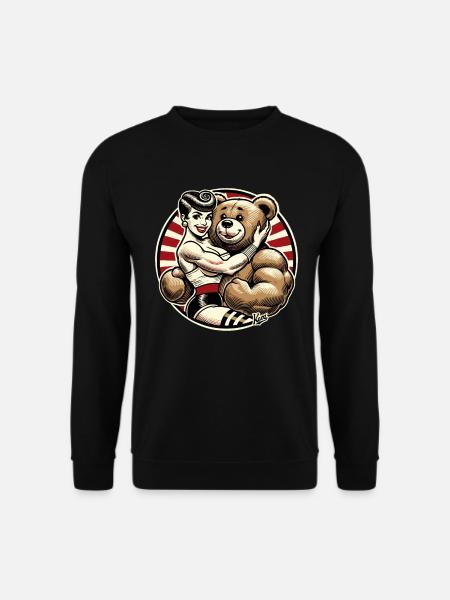 Retro Schönheit Dame mit starkem Stofftier Bär - Unisex Pullover - Schwarz