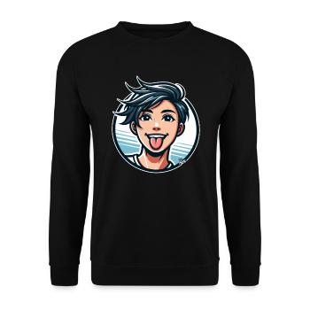 Comic Cartoon Stil: Frecher Junge - Unisex Pullover - Schwarz - Vorne - Alina (178cm) & Michal (187cm)