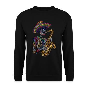 Saxophone Squelette Mexicain - Sweat-shirt Unisexe - noir - Devant - Alina (178cm) & Michal (187cm)