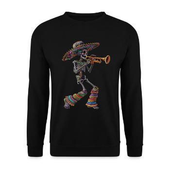 Trompette mexicaine squelette - Sweat-shirt Unisexe - noir - Devant - Alina (178cm) & Michal (187cm)