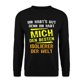 Isolierer Geschenk - Unisex Pullover - Schwarz - Vorne - Alina (178cm) & Michal (187cm)