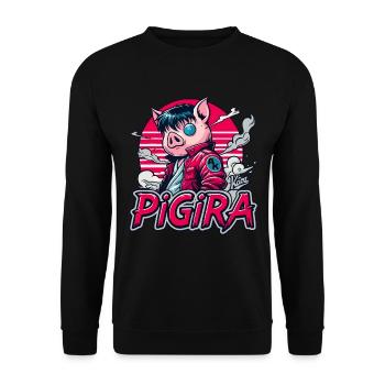 Pigira: The Japanese Cyber Punk Hero Pig - Unisex Sweatshirt - black - Front - Alina (178cm) & Michal (187cm)