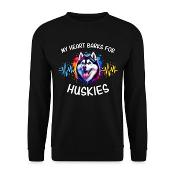 Schlittenhund Herzlinie Husky - Unisex Pullover - Schwarz - Vorne - Alina (178cm) & Michal (187cm)