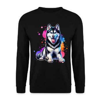 Schlittenhund Geschenk Husky - Unisex Pullover - Schwarz - Vorne - Alina (178cm) & Michal (187cm)