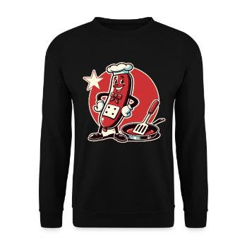 The chef is a funny bratwurst with a pan - Unisex Sweatshirt - black - Front - Alina (178cm) & Michal (187cm)