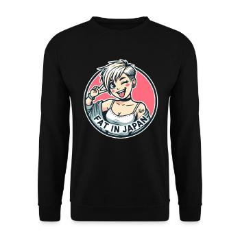 Freches Cartoon-Mädchen: Fett in Japan - Unisex Pullover - Schwarz - Vorne - Alina (178cm) & Michal (187cm)