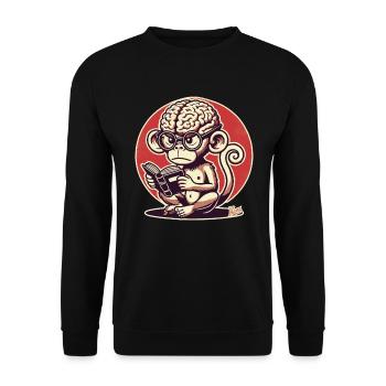 Singe nerd avec un grand Geirn lisant un livre - Sweat-shirt Unisexe - noir - Devant - Alina (178cm) & Michal (187cm)