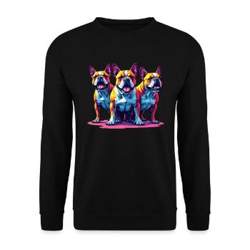 Bulldoggen Für Hundebesitzer, Farbenfrohe Hunde - Unisex Pullover - Schwarz - Vorne - Alina (178cm) & Michal (187cm)