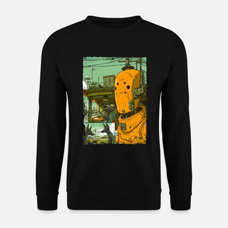 Cartoon einer Sci-Fi-Dystopie mit Roboter - Unisex Pullover - Schwarz