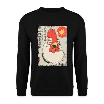 Wütender lustiger Cartoon-Hahn - Unisex Pullover - Schwarz - Vorne - Alina (178cm) & Michal (187cm)