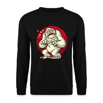 Erschrockener lustiger Yeti Bigfoot verängstigt - Unisex Pullover - Schwarz - Vorne - Alina (178cm) & Michal (187cm)