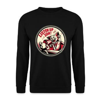 Hör zu, mein Sohn! Lauter Megafon Papa - Unisex Pullover - Schwarz - Vorne - Alina (178cm) & Michal (187cm)