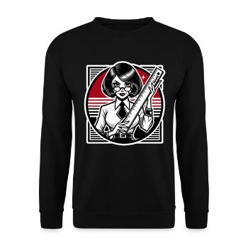 The strict cartoon teacher with ruler - Unisex Sweatshirt - black - Front - Alina (178cm) & Michal (187cm)