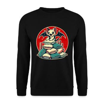 Happy Bat – Sur une pile d’oreillers - Sweat-shirt Unisexe - noir - Devant - Alina (178cm) & Michal (187cm)