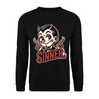 Kleiner Teufel – Stolzer Sünder - Unisex Pullover - Schwarz - Vorne - Alina (178cm) & Michal (187cm)