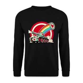 Regenbogen-Panzer, schießt Herzen der Liebe - Unisex Pullover - Schwarz - Vorne - Alina (178cm) & Michal (187cm)