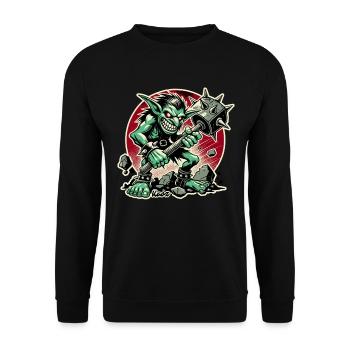 Fieser Goblin mit großem Hammer - Unisex Pullover - Schwarz - Vorne - Alina (178cm) & Michal (187cm)
