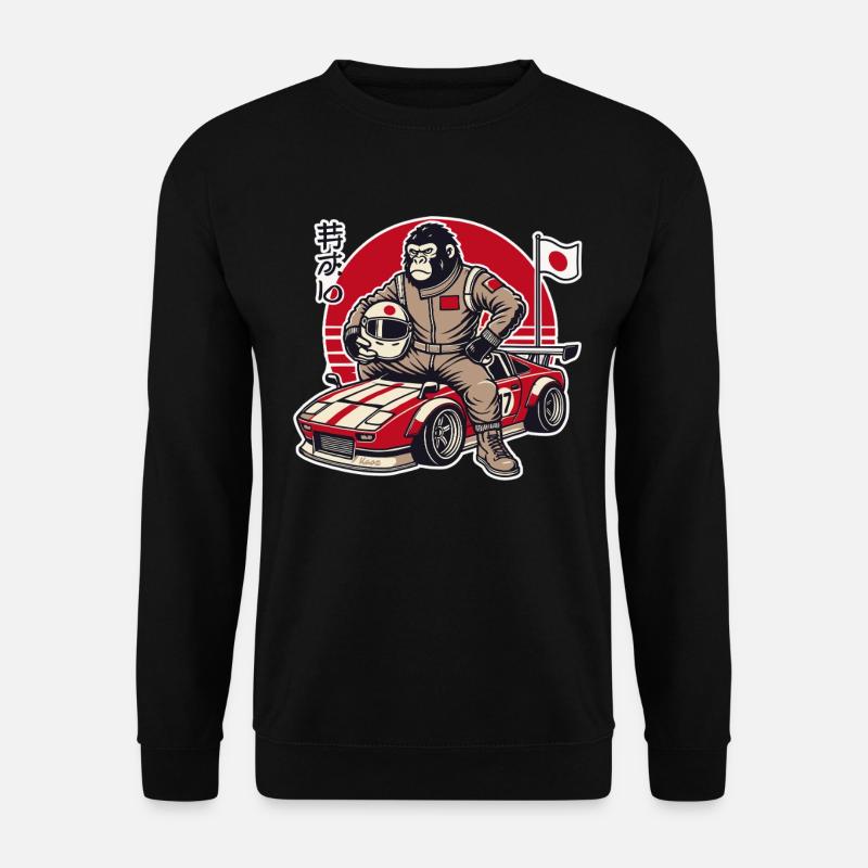 Japanischer Gorilla als JDM Rennwagen-Fahrer - Unisex Pullover - Schwarz