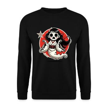 Funny Japanese Cartoon Ghost Geisha - Unisex Sweatshirt - black - Front - Alina (178cm) & Michal (187cm)