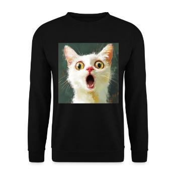 Weiße Katze - Unisex Pullover - Schwarz - Vorne - Alina (178cm) & Michal (187cm)