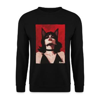 Verführerische Frau mit Katzenohren - Unisex Pullover - Schwarz - Vorne - Alina (178cm) & Michal (187cm)