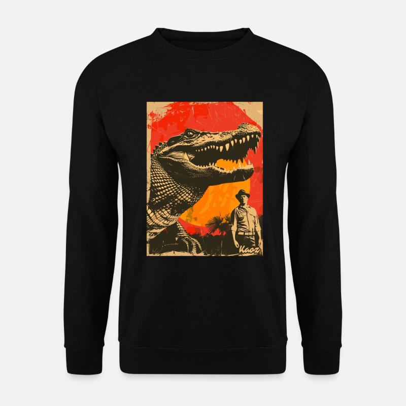 Retro Dinosaur Crocodile Adventure - Unisex Sweatshirt - black