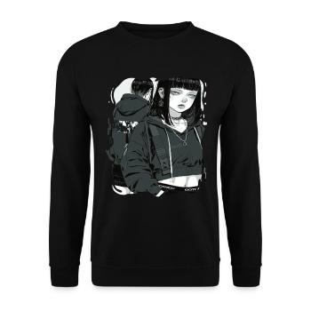Dark Gothic Anime Girl Aesthetic - Unisex Sweatshirt - black - Front - Alina (178cm) & Michal (187cm)