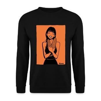 Glückliches Mädchen mit Maiskolben - Unisex Pullover - Schwarz - Vorne - Alina (178cm) & Michal (187cm)