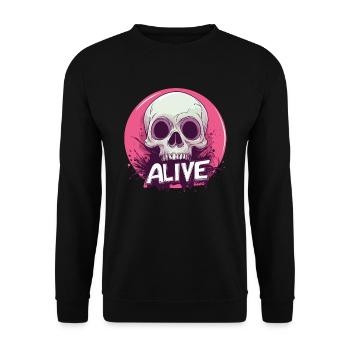 Skeleton "Alive" – Ironic Skull - Unisex Sweatshirt - black - Front - Alina (178cm) & Michal (187cm)