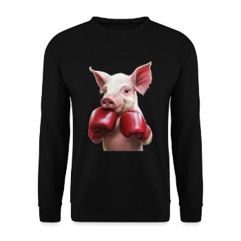 Schwein - Unisex Pullover - Schwarz - Vorne - Alina (178cm) & Michal (187cm)