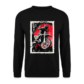 Motocross-Fahrer vor roter Sonne Briefmarke - Unisex Pullover - Schwarz - Vorne - Alina (178cm) & Michal (187cm)