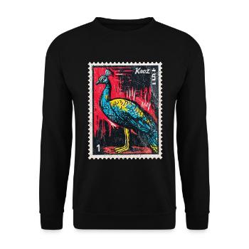 Peacock on stamp – elegant & colourful - Unisex Sweatshirt - black - Front - Alina (178cm) & Michal (187cm)