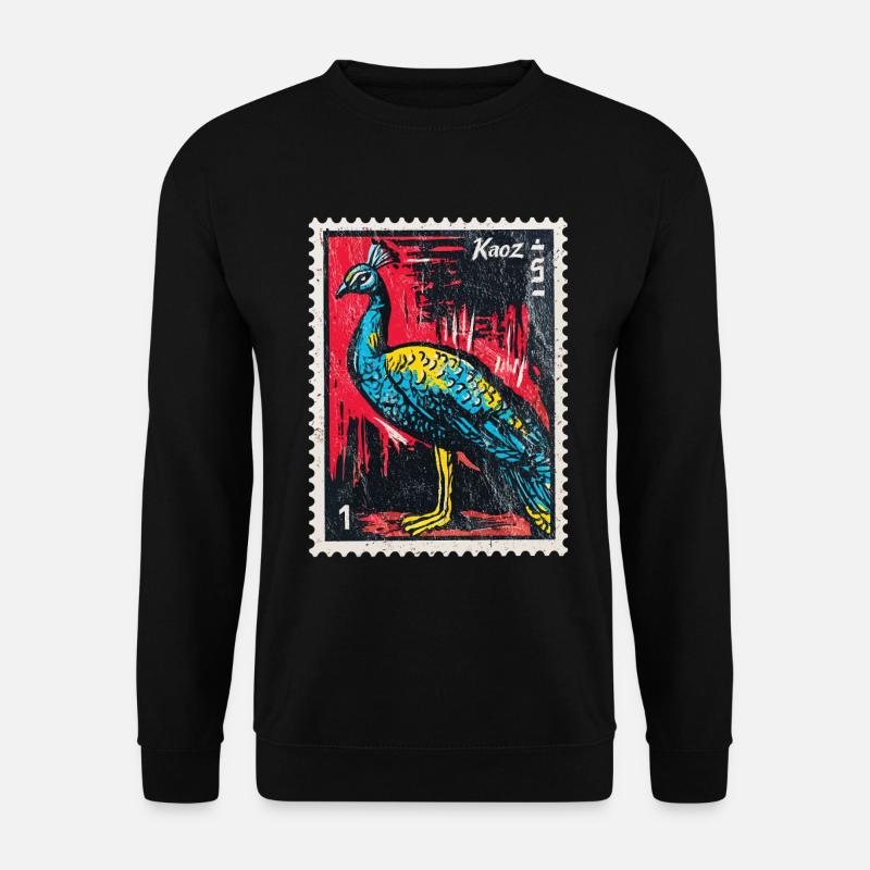 Peacock on stamp – elegant & colourful - Unisex Sweatshirt - black