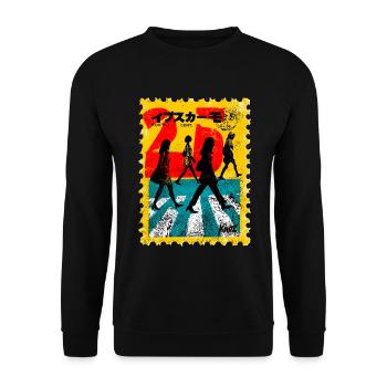 Tokio Zebrastreifen – Retro Briefmarke - Unisex Pullover - Schwarz - Vorne - Alina (178cm) & Michal (187cm)