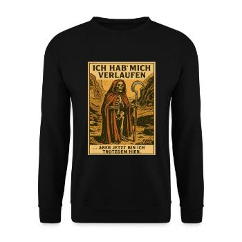Sensemann hat sich verlaufen - Unisex Pullover - Schwarz - Vorne - Alina (178cm) & Michal (187cm)