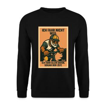 Alter Mann fährt Rad, Allen und der Zeit davon - Unisex Pullover - Schwarz - Vorne - Alina (178cm) & Michal (187cm)