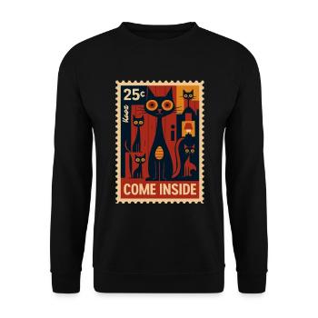 Timbre-poste avec des chats dans le style de l’art déco - Sweat-shirt Unisexe - noir - Devant - Alina (178cm) & Michal (187cm)