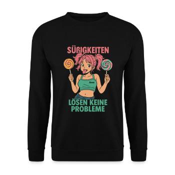 SÜßIGKEITEN LÖSEN KEINE PROBLEME - Unisex Pullover - Schwarz - Vorne - Alina (178cm) & Michal (187cm)