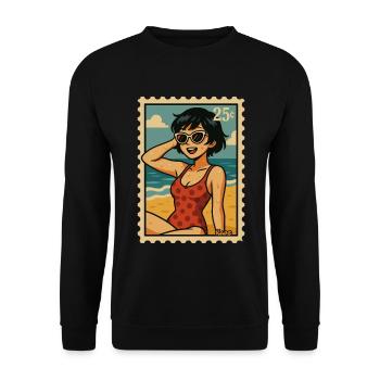 Summer Sun Garland Retro Postage Stamp - Unisex Sweatshirt - black - Front - Alina (178cm) & Michal (187cm)