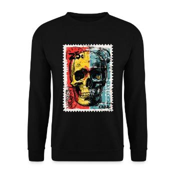 Skull on Colored Retro Postage Stamp - Unisex Sweatshirt - black - Front - Alina (178cm) & Michal (187cm)