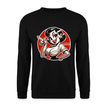 Freche Retro-Dame mit Pin-up-Charme - Unisex Pullover - Schwarz - Vorne - Alina (178cm) & Michal (187cm)