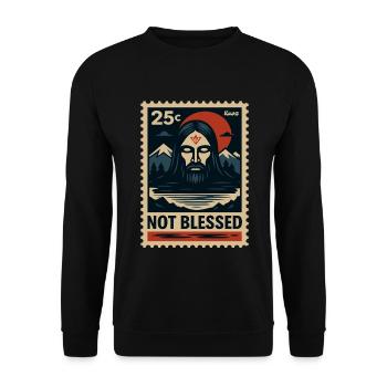 Dunkles Kunstmotiv mit nicht Jesus und Bergen - Unisex Pullover - Schwarz - Vorne - Alina (178cm) & Michal (187cm)