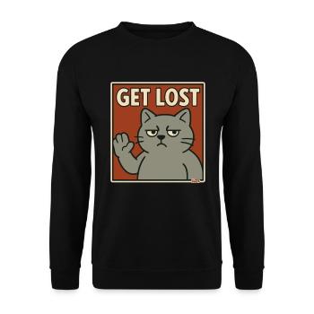 Genervte Katze mit Spruch Hau ab - Unisex Pullover - Schwarz - Vorne - Alina (178cm) & Michal (187cm)