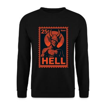 Devil Postage Stamp Hell Motif Retro Look - Unisex Sweatshirt - black - Front - Alina (178cm) & Michal (187cm)